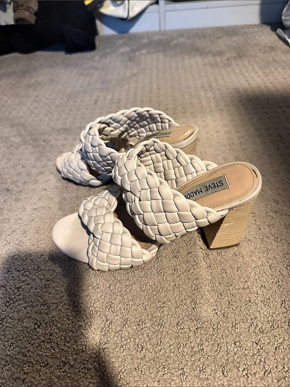 Steve Madden Twisted Braided Heel Sandals White